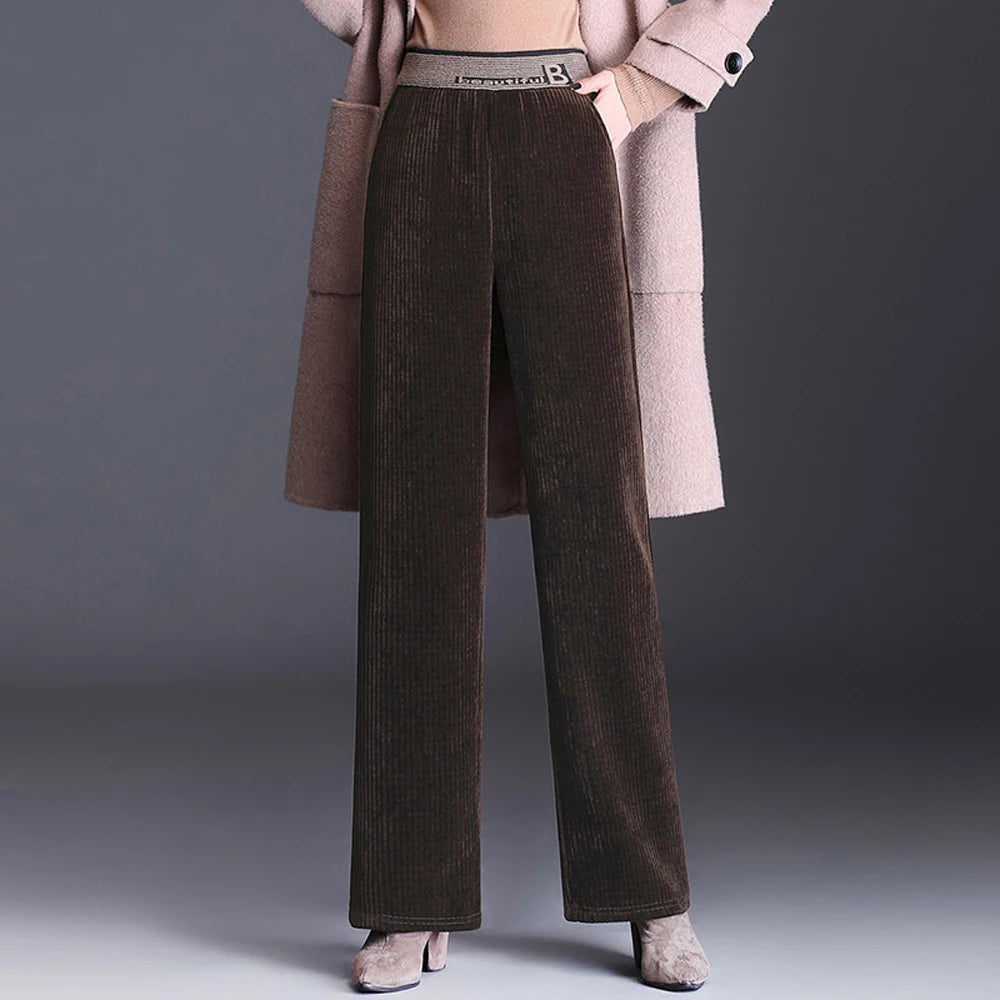 Coffee colored corduroy wide leg women's autumn and winter new high waisted plus size women's pants straight leg casual pants
