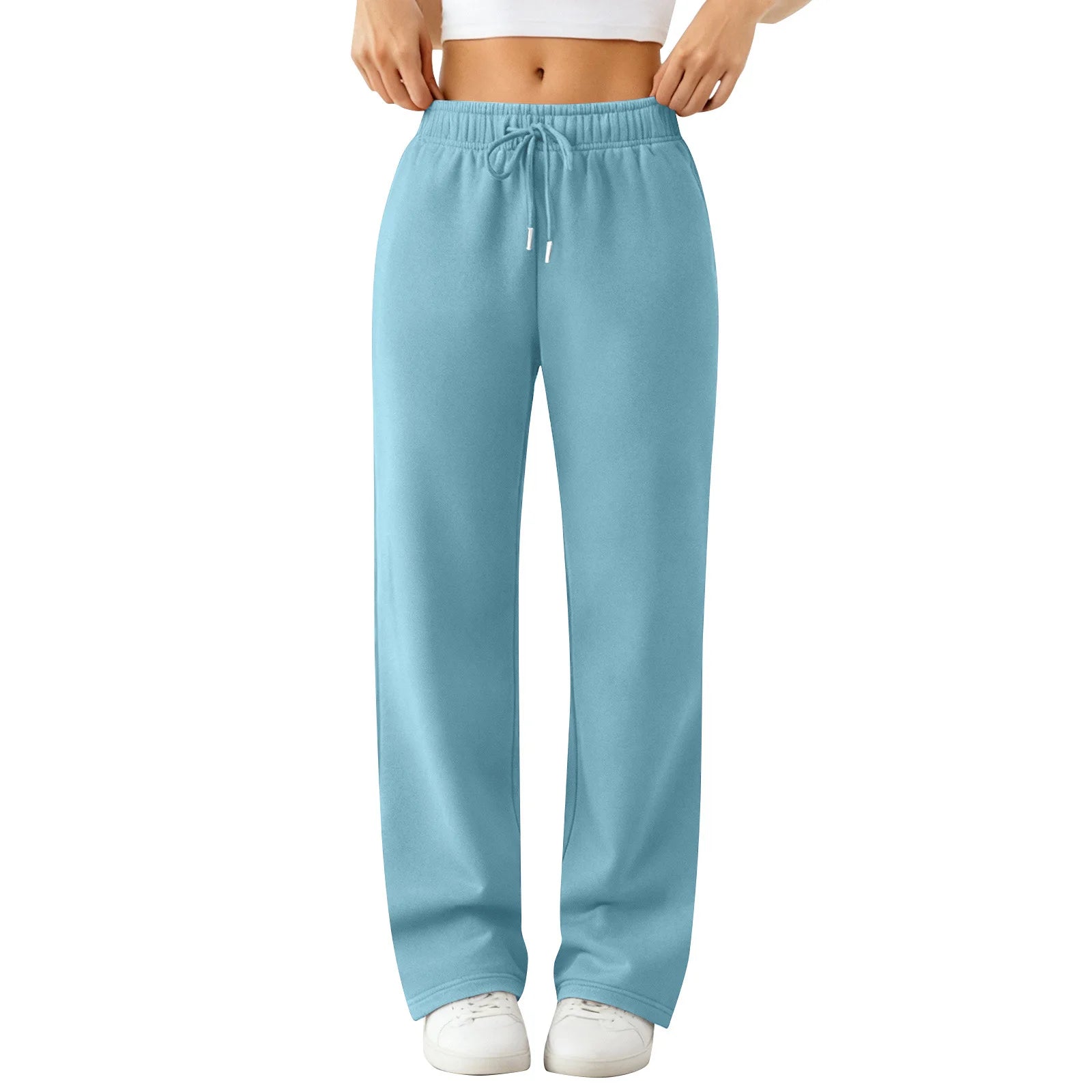 Women's Warm Wide-Leg Casual Sports Pants Wool-Lined Drawstring High-Waisted Straight-Leg Pants Gym Commute Home Jogging Pants